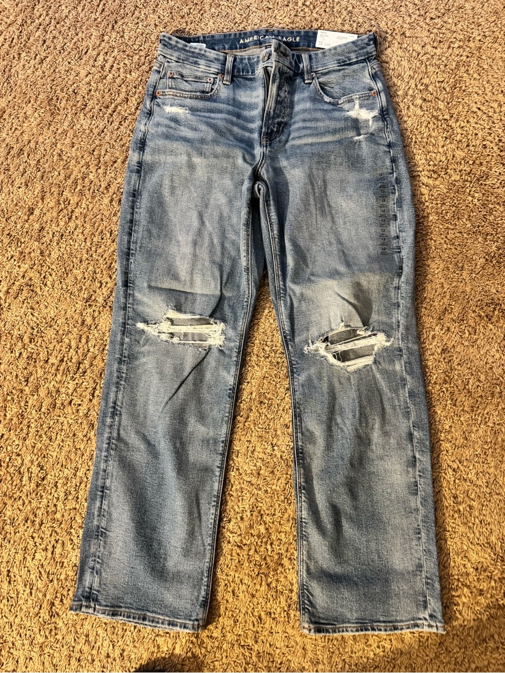 American Eagle Outfitters Women's Straight Leg Ripped Blue Jeans